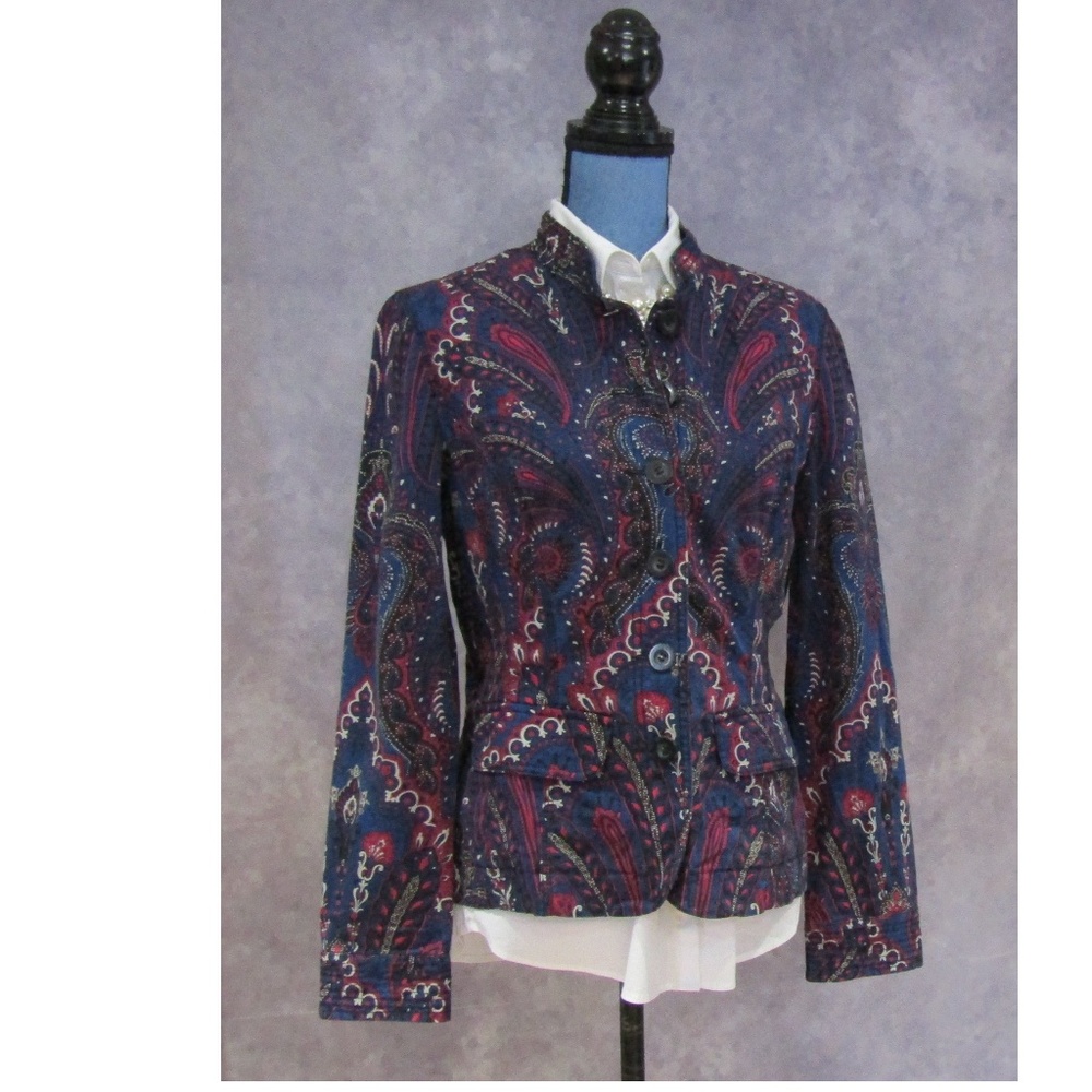 Charter Club Blue Pink Paisley Mandarin Jacket M